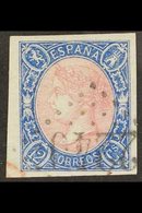 1865  12c Rose And Blue Imperf (SG 82, Edifil 70) Cancelled By "2240" FRENCH POSTMARK With 4 Large Nest Margins. A Beaut - Andere & Zonder Classificatie