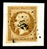 N°9, 10c Bistrejaune Sur Petit Fragment, TB (certificat)  Qualité: O  Cote: 850 Euros - 1852 Louis-Napoleon