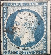 FRANCE Y&T N°10a Louis-Napoléon 25c Bleu Foncé. Oblitéré Losange P.C. N°898 Cognac - 1852 Louis-Napoleon