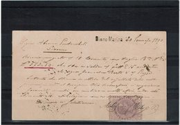 LCTN59/LE/5 - ITALIE EP CP UMBERTO I DIANO MARINA / LIVORNO 20/1/1890 TIMBRE FISCAL AU VERSO - Steuermarken