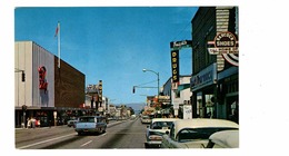 PENTICTON, British Columbia, Canada, Main Street & Stores, 1950's Cars, Old Chrome Postcard - Penticton