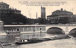 CPA FRANCE 75 "Paris, Vue Sur La Seine Vers Le Théâtre Du Châtelet, La Tour Saint Jacques" / PENICHE / BATELLERIE - Unclassified