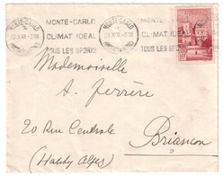 1948 - TIMBRE N° 311 VUE DU PALAIS SEUL SUR LETTRE Pour BRIANÇON OBL. MECA. OMEC MONTE CARLO IDEAL SPORTS MONACO - Storia Postale