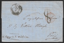 1858 - LAC - LODI ( LOMBARDO ) A PARIS - CACHET D'ENTRÉE FRONTIÈRE - Lombardy-Venetia