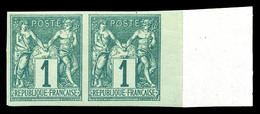 ** N°61a, 1c Vert Non Dentelé En Paire Grand Bord De Feuille Latéral. Fraîcheur Postale. SUP (signé Brun/certificat)  Qu - 1876-1878 Sage (Type I)