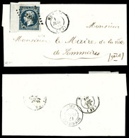 O N°10b, 25c Bleu Coin De Feuille Avec FILET D'ENCADREMENT Partiel, Pli D'archive, Obl Petits Chiffres 2204 Sur Lettre D - 1849-1876: Période Classique