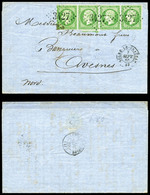 O N°20, 5c Vert, Bande De 4 Obl GC 3427 Sur Lettre De Soire Le Chateau 07.09.1865 Pour Avesnes, Arrivée Le 07.09. TB  Qu - 1849-1876: Période Classique