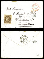 O N°47, 30c Brun Obl GC '532' + Càd De Bordeaux Sur Petite Lettre Pour L'Angleterre 1872. SUP (certificat)  Qualité: O   - 1849-1876: Période Classique