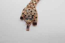 A61000 - Bracciale In Argento Sterling Placcato Oro Raffigurante Un Leopardo. - Pulseras