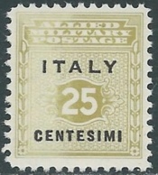 1943 OCCUPAZIONE ANGLO AMERICANA SICILIA 25 CENT MNH ** - RB30-9 - Britisch-am. Bes.: Sizilien