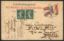 FRANCE: Free Postage Card For Soldiers At The War Front, Sent To Brazil On 12/DE/1915 With Additional Franking Of 10c.,  - Sonstige & Ohne Zuordnung