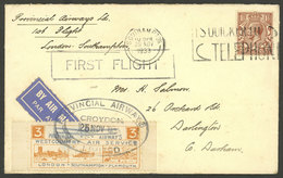 GREAT BRITAIN: 25/NO/1933 Southampton - Darlington, First Flight Of Provincial Airways, Cover With 3p. Cinderella With O - Sonstige & Ohne Zuordnung