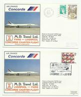 Concorde 1979 1er Vol Paris Liverpool + Retour, 2 Enveloppes Avec Certificats - First Flight Covers
