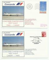 Concorde 1979 1er Vol Paris Cardiff + Retour, 2 Enveloppes Avec Certificats - First Flight Covers