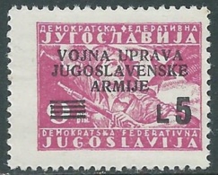 1946 OCCUPAZIONE JUGOSLAVA LITORALE SLOVENO 5 LIRE SU 9 D MNH ** - RB41 - Yugoslavian Occ.: Slovenian Shore