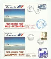 1982 Concorde, 1er Vol  Paris-Luxembourg + Retour, 2 Enveloppes Avec Certificats - First Flight Covers