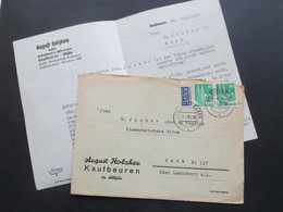 Bizone 1950 Bauten Nr. 80 Eng Gezähnt MeF Kaufbeuren - Asch Brief Mit Inhalt Anfrage Als Haushaltshilfe / Kontaktanzeige - Covers & Documents