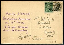 VATICAN - N° 122 + TAXE N° 12/ CP DU 6/11/1948 POUR CHAMBERY - TB - Briefe U. Dokumente