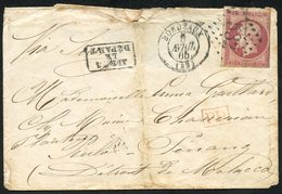 1865 Envelope Addressed To Poulo - Penang, Malacca, Bearing French Napoleon 80c Rose (Yv17b), Tied '532' In Dotted Lozen - Sonstige & Ohne Zuordnung