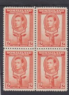 SOMALILAND 1938 12a IN UNMOUNTED MINT BLOCK OF 4 SG 100 X 4  Cat £80 - Somaliland (Protectorate ...-1959)