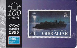 Nº38 TARJETA DE GIBRALTAR DE UN SELLO CON UN BARCO USS WEEKHAWKEN(esquina Con Marca) (STAMP-SHIP) - Gibilterra