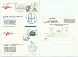 1982 Concorde, 1er Vol  Lyon Le Caire Lyon, 2 Plis Avec Certificat, Voir Tous Les Scanns - First Flight Covers