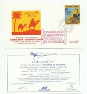 1983 Vol "Concorde En Auvergne" 2 Plis Casablanca - Clermont - Paris Avec Certificat - First Flight Covers