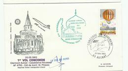 1983 Vol "Concorde En Auvergne" 2 Plis 1er Vol Paris - Clermont - Casablanca Avec Certificat - First Flight Covers