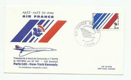 1983 1er Jour Timbre Air France, Pli Paris New York Par Concorde Avec Certificat - First Flight Covers