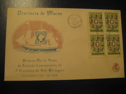 MACAU 1953 Stamp Centenary Ultramar Yvert 373 Set FDC Cancel Cover Block Of 4 Macao Portugal China Area - Briefe U. Dokumente