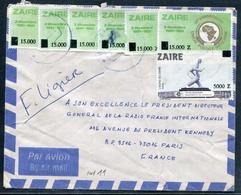 ZAIRE - N° 1349 + 1351 (6) / LETTRE AVION DE KINSHASA LE 9/8/1992 POUR PARIS - PD MAIS RARE - Oblitérés