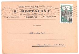 PARIS 112 R Amélie 11 Carte Postale Entête Quicaillerie MONTALANT Bd Richard Lenoir 15F Le Quesnoy Yv 1106 Ob Meca 1958 - Lettres & Documents