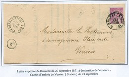 COLLECTION DE VERVIERS -  46 Sur Lettre De Bruxelles à Verviers Le 20 Sept. 1891 Sur Feuille D'album - 15012 - 1884-1891 Leopold II