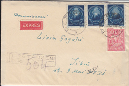84148- REPUBLIC COAT OF ARMS STAMPS ON REGISTERED COVER, 1948, ROMANIA - Covers & Documents