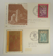 Andorre - 2 Enveloppes 1er Jour 24 Octobre 1970 Et 18 Septembre 1971 - Pub Arginine Veyron Etc... Au Verso - Covers & Documents