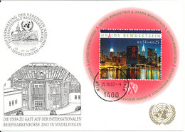 Austria UN Vienna Show Card Sindelfingen 25-27/10-2002 AIDS Stamp - Brieven En Documenten