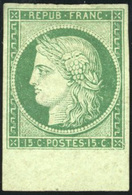 * N°2b - 15c. Vert Foncé. Petit Pli. BdeF. SUP. - 1849-1850 Ceres