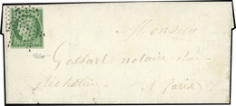 O N°2 - 15c. Vert. Obl. étoile Sur Lettre à Destination De PARIS. Arrivée Le 5 FEVRIER 1852. Timbre Court Sur Une Marge. - 1849-1850 Ceres