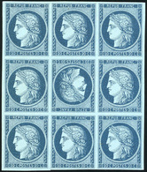 (*) N°3 - 20c. En Bleu Foncé S/bleu. Bloc De 9 Avec Tête-bêche. Tirage Fin. SUP. RR. - 1849-1850 Ceres