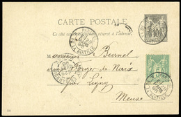 O N°75 - 5c. Vert Obl. S/entier Postal à 10c. Frappé Du CàD De PARIS - PL. DE LA BASTILLE Du 28 Mars 1896 à Destination  - 1876-1878 Sage (Typ I)