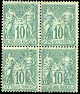 O N°76 - 10c. Vert. Bloc De 4. Obl. Gros Chiffres Bleus. SUP. - 1876-1878 Sage (Typ I)