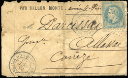 O N°29 - LE VAUBAN. 20c. Bleu. Obl. GC 4645 S/lettre Frappée Du CàD De L'ARMEE FRANCAISE QUARTIER GENERALE Du 24 OCTOBRE - Guerra De 1870