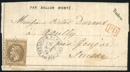 O N°30 - LE GENERAL URICH. 30c. Brun Obl. GC 35 S/Dépêche-Ballon N°5 Frappée Du CàD De PARIS - MINISTERE DES FINANCES Du - Krieg 1870