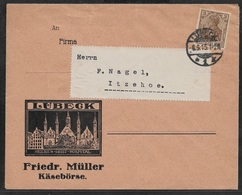 1915 Dt.Reich - 3Pf EF Mi.84a - ILLUSTRIERTER WERBE UMSCHLAG - LÜBECK FRIEDR. MÜLLER KÄSE - Storia Postale