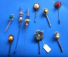 Vintage Accessoire Lot 9 épingle Aiguille à Chapeau & Cheveux Dame Tige Métal Hat Pin-décor Art Nouveau-Collection Rétro - Sombreros, Gorros, Tocados