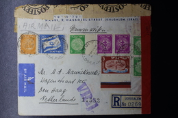 ISRAEL Mixed Stamps First Emmision Reg. Cover 1949 Jerusalem -> The Hague With DUTCH Censorlabels RRR - Covers & Documents