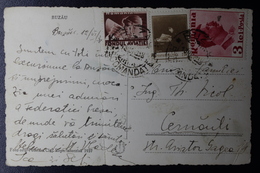 Romania Picture Postcard  Postal Use Of Tax Stamps From Bazau Cds To Carnauti 1938, Fold In Card - Storia Postale