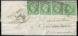 Let LETTRES DE PARIS - N°12 BANDE De 4 Obl. Los. ES1 Romain S. LAC, Càd T1529 PARIS E1 1/6/62, Arr. CARENTAN, TTB - 1849-1876: Classic Period