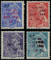 ** TIMBRES DE LIBERATION - BREST 4 Valeurs Mercure, 1ère Surcharge, Un Ex. Infimes Adh., TB, Signés Mayer - Liberation