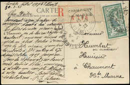 Let LETTRES DU XXe SIECLE - N°143 Obl. Càd Champigny/Marne 4/9/23 S. CP Ill. + 5 Mots, TB - Covers & Documents